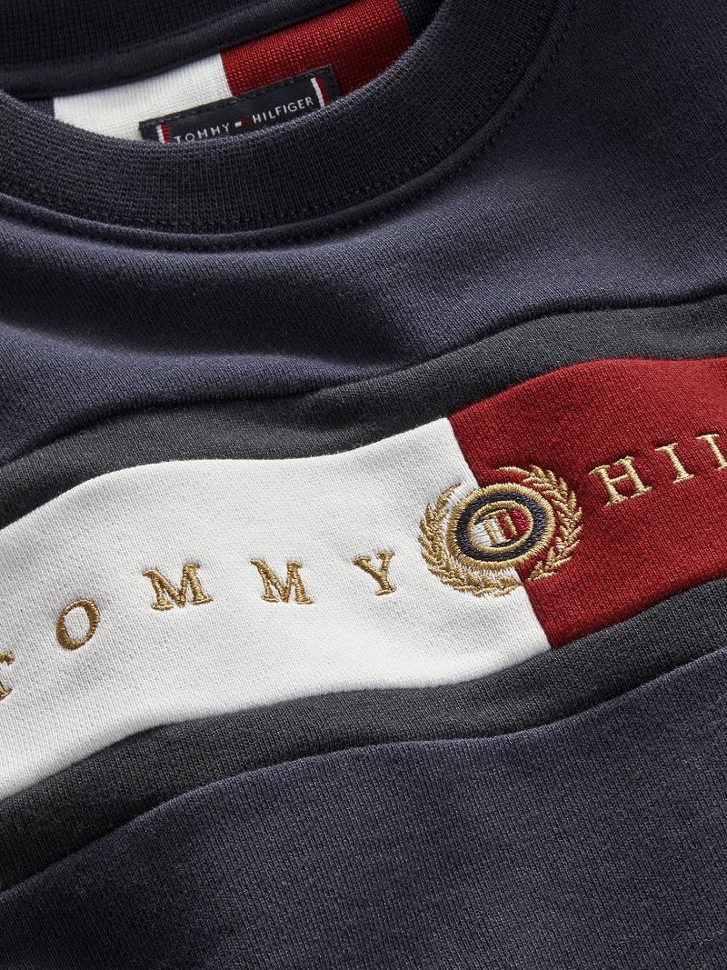 Fiú Tommy Hilfiger Logo Pulóver Kék | HU 2217KOR